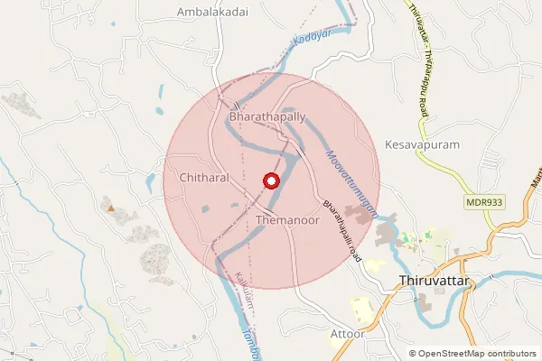 Map showing approximate area covered by Pincode 629177 — Chenkody B.O, Kanniyakumari