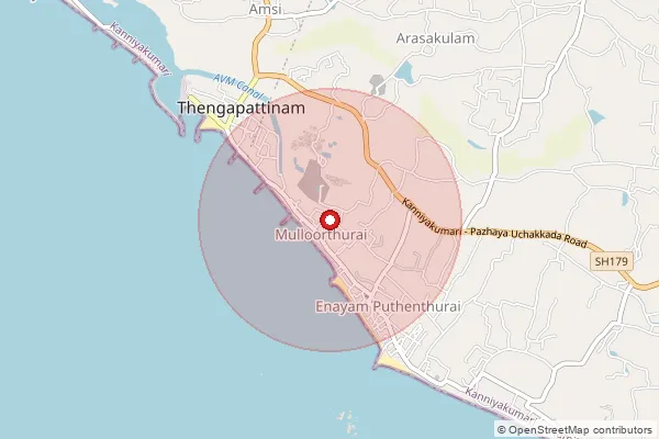 Map showing approximate area covered by Pincode 629193 — Enayam B.O, Kanniyakumari