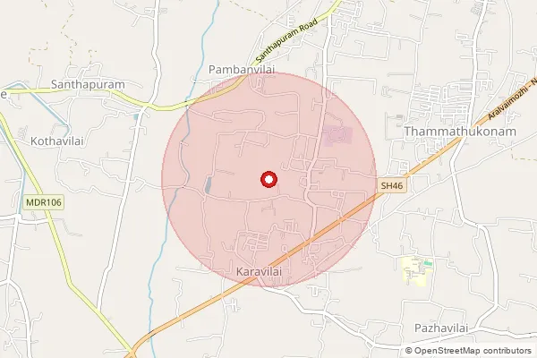 Map showing approximate area covered by Pincode 629201 — Santhapuram B.O, Kanniyakumari