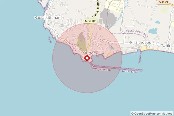 Map showing approximate area covered by Pincode 629202 — Azhikkal B.O, Kanniyakumari