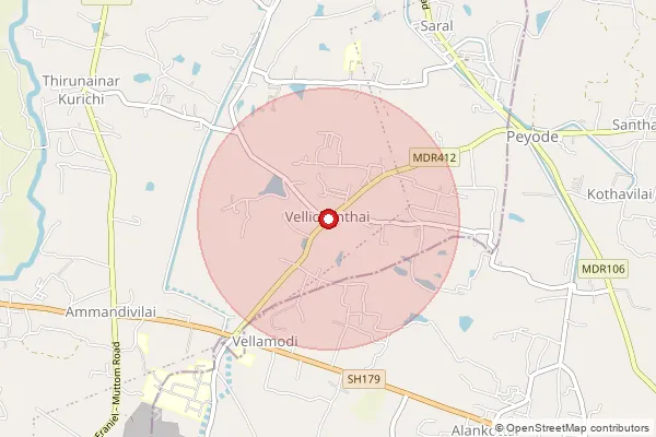 Map showing approximate area covered by Pincode 629203 — Friday Market S.O, Kanniyakumari