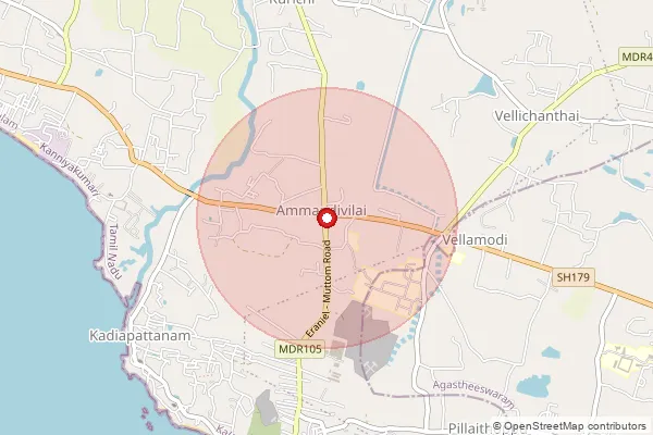 Map showing approximate area covered by Pincode 629204 — Kalpadi B.O, Kanniyakumari
