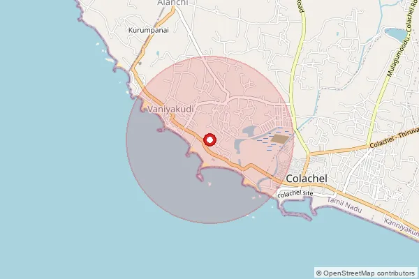 Map showing approximate area covered by Pincode 629251 — Vaniyakudi B.O, Kanniyakumari