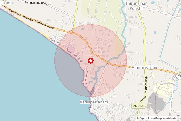 Map showing approximate area covered by Pincode 629252 — Mondaikad B.O, Kanniyakumari