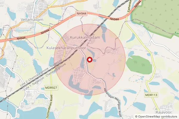 Map showing approximate area covered by Pincode 629302 — Vellamadam B.O, Kanniyakumari