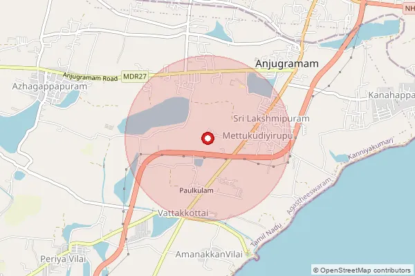Map showing approximate area covered by Pincode 629401 — Variyoor B.O, Kanniyakumari