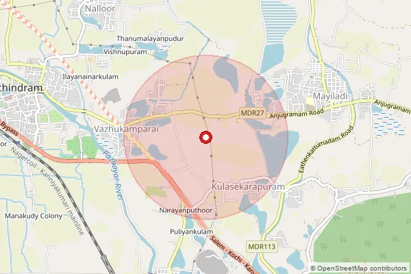 Map showing approximate area covered by Pincode 629403 — Kulasekharapuram B.O, Kanniyakumari
