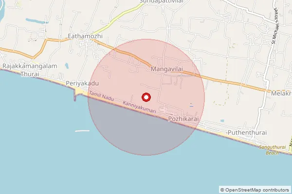 Map showing approximate area covered by Pincode 629501 — North Soorankudy B.O, Kanniyakumari