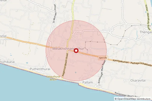 Map showing approximate area covered by Pincode 629601 — Pallam B.O, Kanniyakumari