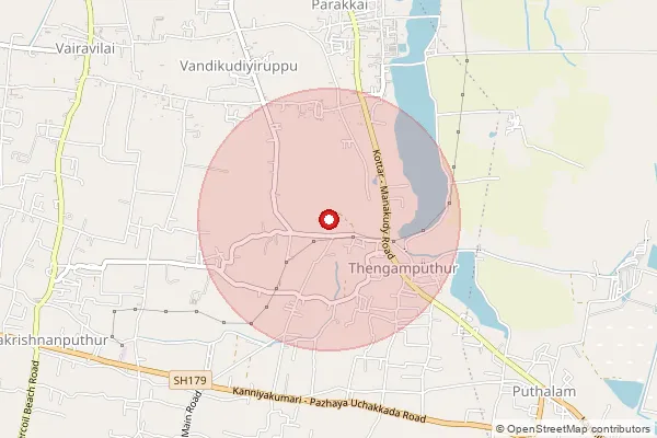 Map showing approximate area covered by Pincode 629602 — Puthalam S.O, Kanniyakumari