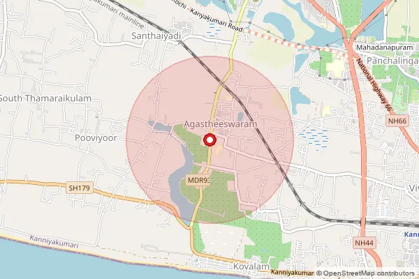 Map showing approximate area covered by Pincode 629701 — Therku Thamaraikulam B.O, Kanniyakumari