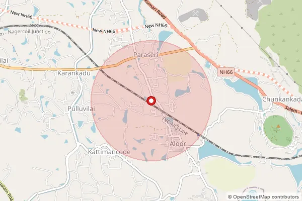 Map showing approximate area covered by Pincode 629801 — Kattimancode B.O, Kanniyakumari