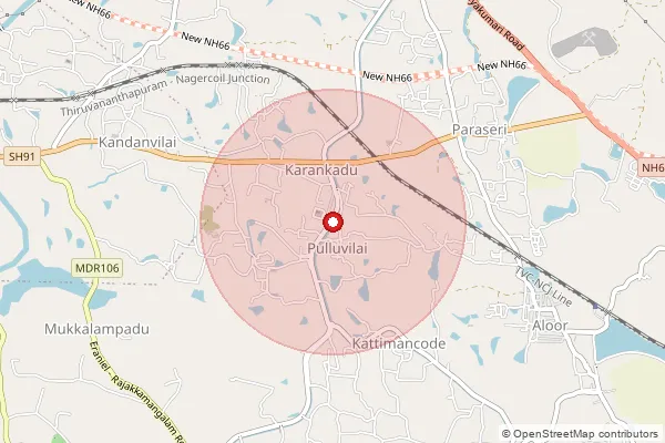 Map showing approximate area covered by Pincode 629809 — Karankad S.O, Kanniyakumari