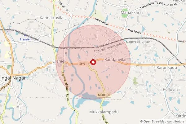 Map showing approximate area covered by Pincode 629810 — Kandanvilai S.O, Kanniyakumari