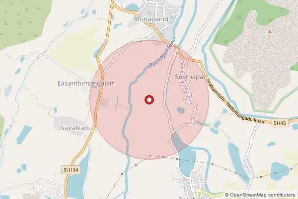 Map showing approximate area covered by Pincode 629852 — Tittivilai B.O, Kanniyakumari