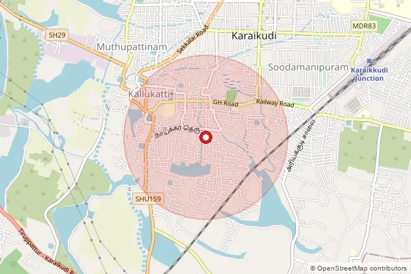 Map showing approximate area covered by Pincode 630001 — Karaikudi H.O, Sivaganga
