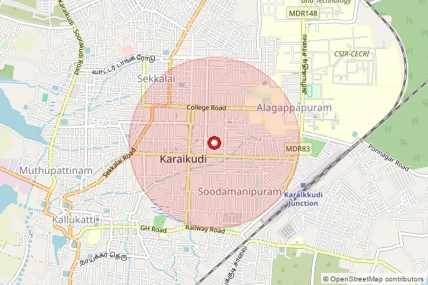 Map showing approximate area covered by Pincode 630003 — Alagappapuram S.O, Sivaganga