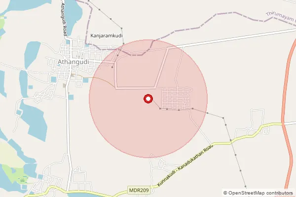 Map showing approximate area covered by Pincode 630101 — Attangudi S.O, Sivaganga