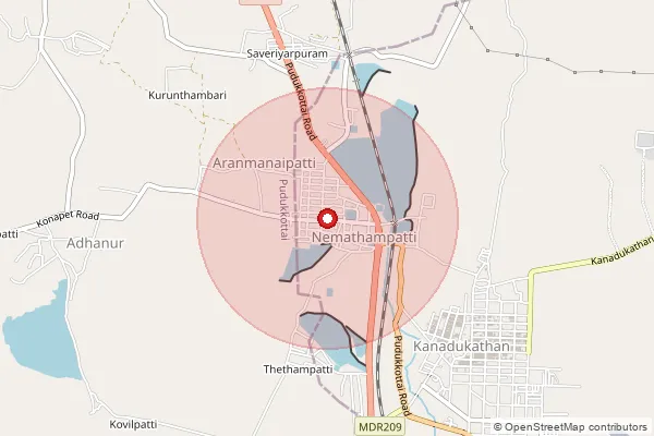 Map showing approximate area covered by Pincode 630103 — Nemathanpatti B.O, Sivaganga