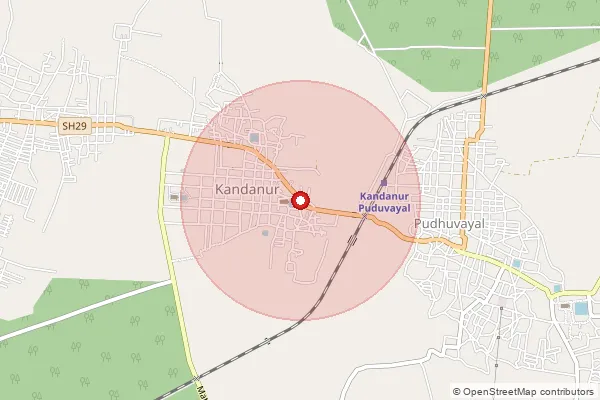Map showing approximate area covered by Pincode 630104 — Kandanurperumalkoil B.O, Sivaganga