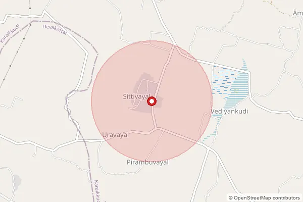 Map showing approximate area covered by Pincode 630108 — Sakkottai B.O, Sivaganga