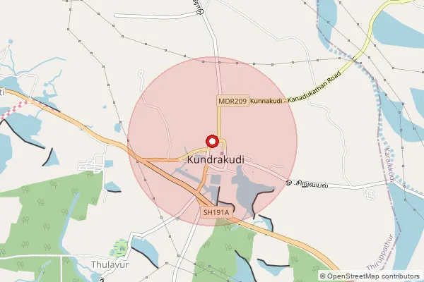 Map showing approximate area covered by Pincode 630206 — Kunnakudi S.O, Sivaganga