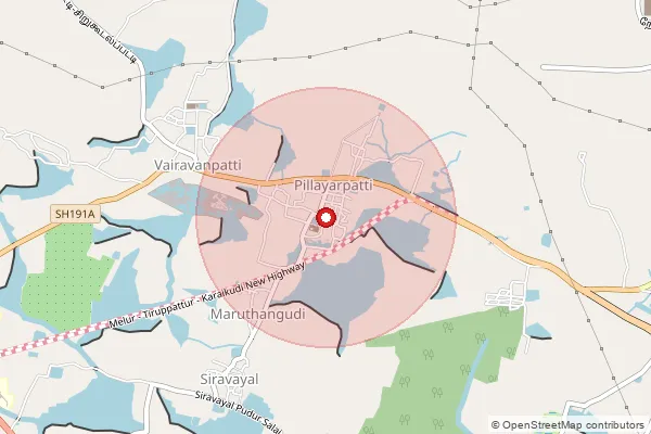 Map showing approximate area covered by Pincode 630207 — Kambanur B.O, Sivaganga