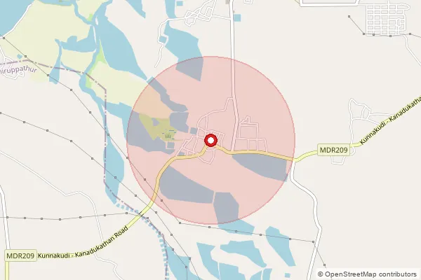 Map showing approximate area covered by Pincode 630208 — Palavangudi B.O, Sivaganga