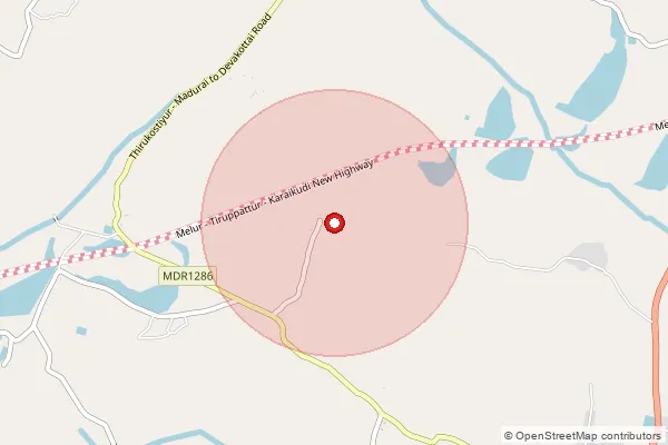 Map showing approximate area covered by Pincode 630210 — Bhramanampatti Bo, Sivaganga
