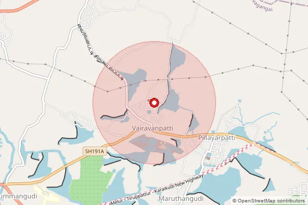 Map showing approximate area covered by Pincode 630212 — Viramathi S.O, Sivaganga