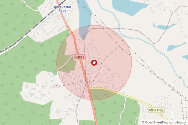Map showing approximate area covered by Pincode 630301 — Amaravathipudur S.O, Sivaganga