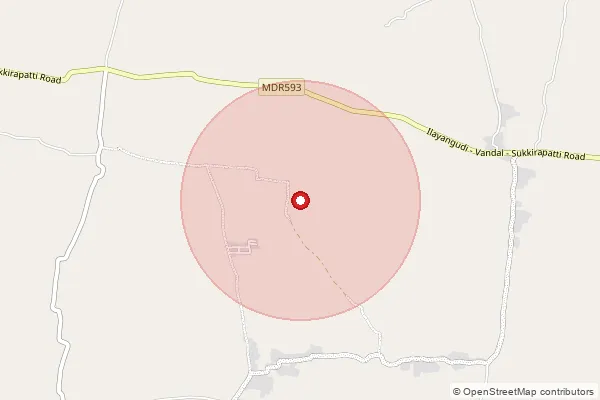 Map showing approximate area covered by Pincode 630710 — Vandal Bo, Sivaganga