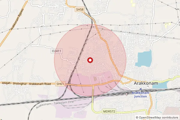 Map showing approximate area covered by Pincode 631001 — Arakkonam Ho, Ranipet