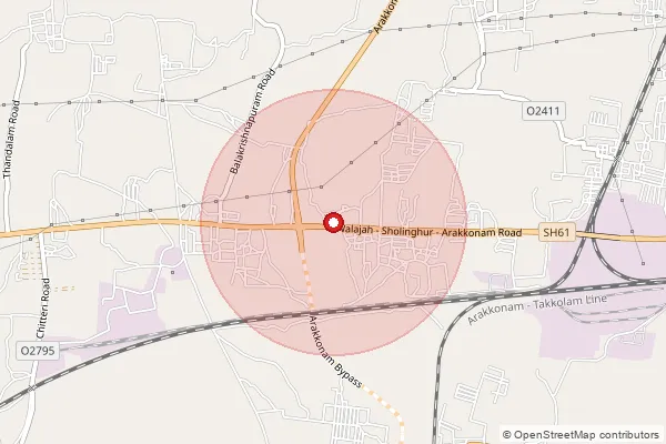 Map showing approximate area covered by Pincode 631002 — Kilandurai Bo, Ranipet