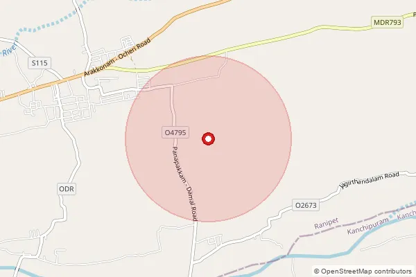 Map showing approximate area covered by Pincode 631052 — Ulianallore Bo, Ranipet