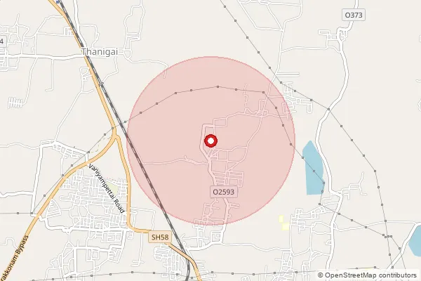Map showing approximate area covered by Pincode 631101 — Nandiveduthangal Bo, Ranipet