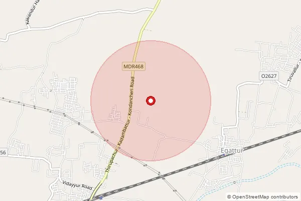 Map showing approximate area covered by Pincode 631302 — Myladumparai B.O, Thiruvallur