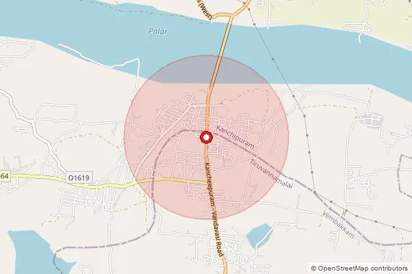 Map showing approximate area covered by Pincode 631502 — Orikkai B.O, Kanchipuram