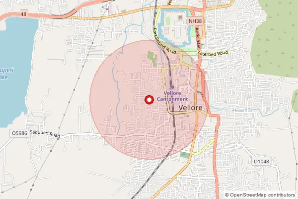Map showing approximate area covered by Pincode 632001 — Vellore H.O, Vellore