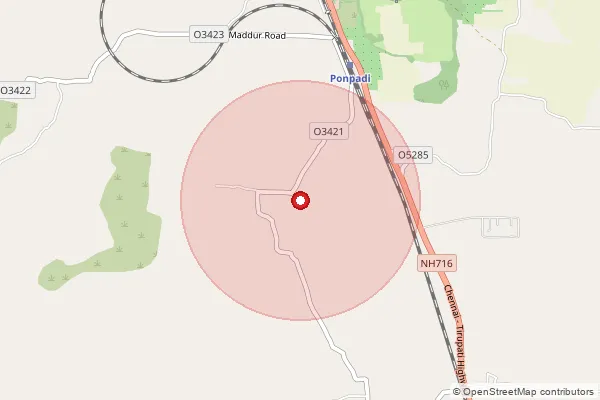 Map showing approximate area covered by Pincode 632009 — Vellore Collectorate S.O, Vellore