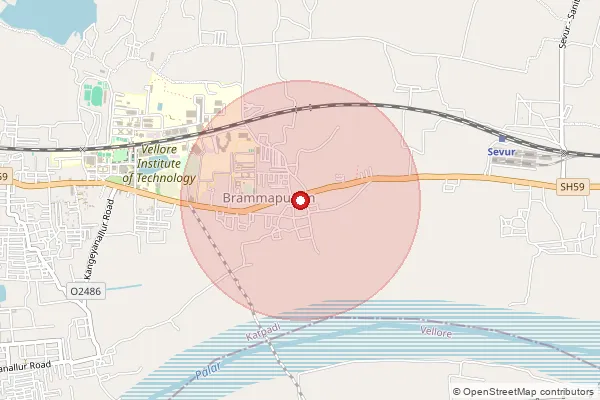 Map showing approximate area covered by Pincode 632014 — Vellore Institute Of Technology S.O, Vellore