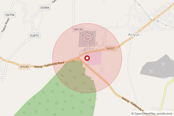 Map showing approximate area covered by Pincode 632055 — Ariyur Spinning Mills B.O, Vellore