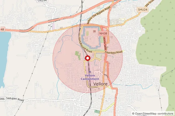 Map showing approximate area covered by Pincode 632059 — Christianpet B.O, Vellore