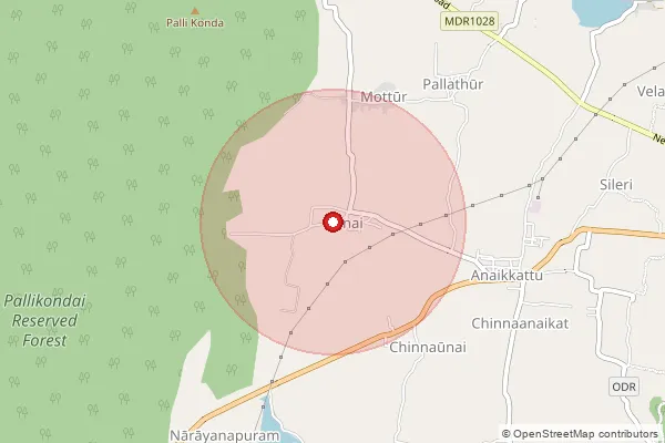 Map showing approximate area covered by Pincode 632101 — Appukkal B.O, Vellore