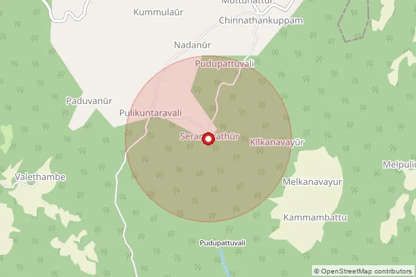 Map showing approximate area covered by Pincode 632102 — Nammiyambattu B.O, Tiruvannamalai