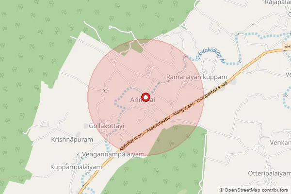 Map showing approximate area covered by Pincode 632107 — Guruvarajapalayam S.O, Vellore
