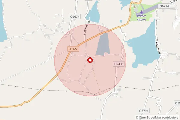 Map showing approximate area covered by Pincode 632114 — Poigai Mottur B.O, Vellore