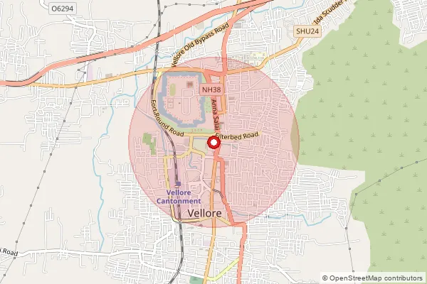 Map showing approximate area covered by Pincode 632115 — Thiruvalluvar University S.O, Vellore