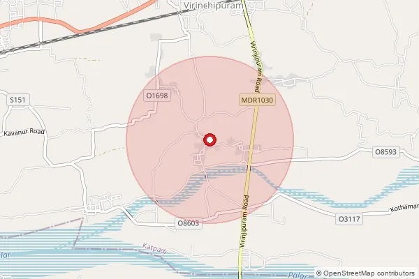 Map showing approximate area covered by Pincode 632204 — Mudinambattu B.O, Vellore