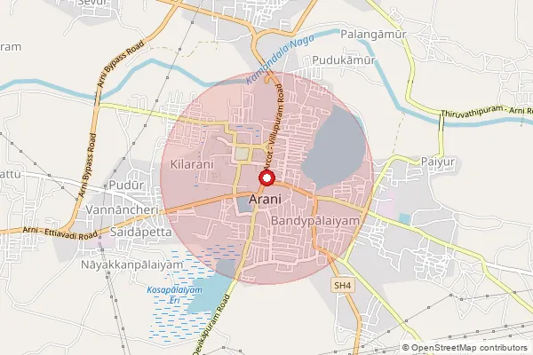 Map showing approximate area covered by Pincode 632301 — Arni Ho, Tiruvannamalai